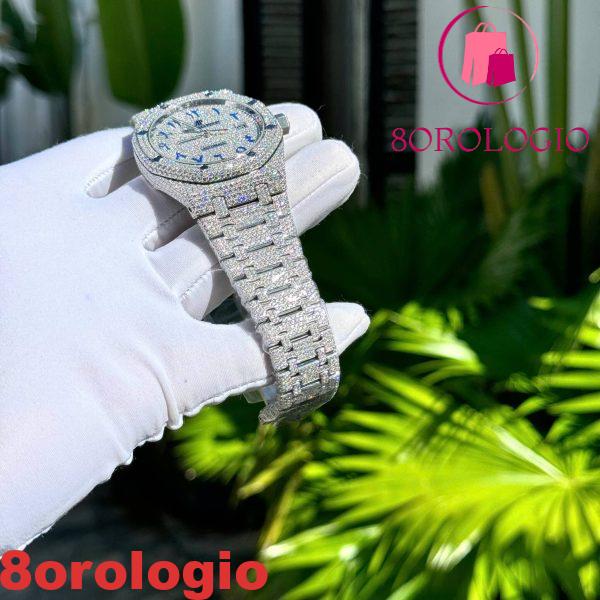 Audemars Piguet Royal Oak Blue Arabic Dial Iced Out Moissanite Replica Super Clone 41mm Orologio - immagine 4