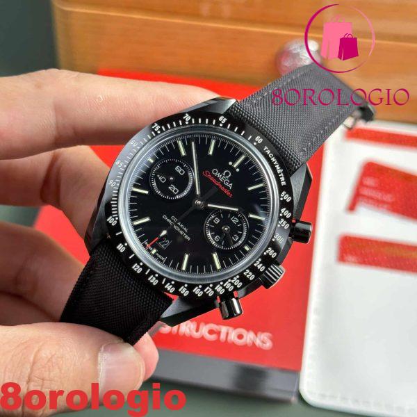 Replica Omega Speedmaster Moonwatch Dark Side of the Moon in ceramica nera con cinturino in tela 44mm Orologio - immagine 5