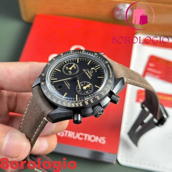 Omega Speedmaster Moonwatch Dark Side Of The Moon Ceramica Cinturino in Pelle Nera e Marrone Replica 44mm Orologio - immagine 5