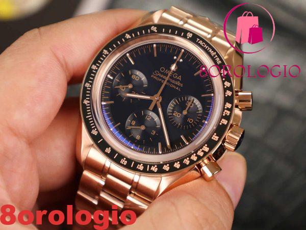 Omega Speedmaster Moonwatch Professional Chronograph Sedna Gold Quadrante Nero Replica 42mm Orologio - immagine 5