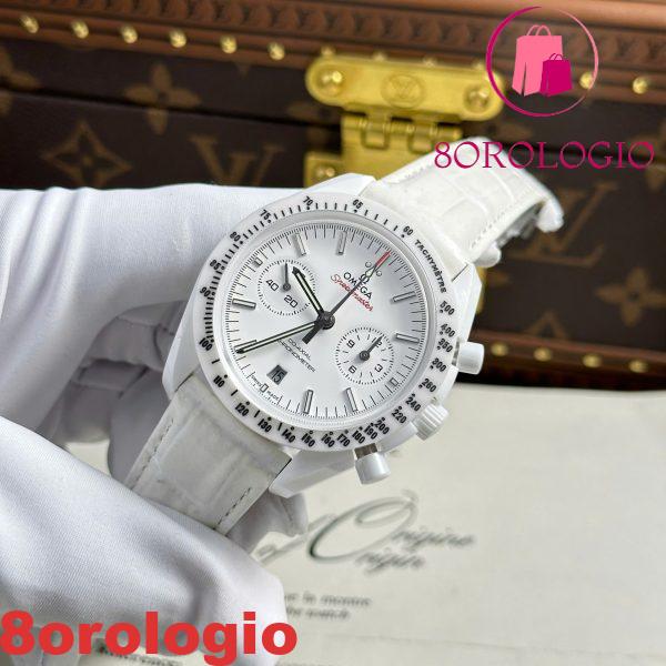 Omega Speedmaster White Side Of The Moon Cinturino in Pelle Ceramica Bianca Replica 44mm Orologio - immagine 9
