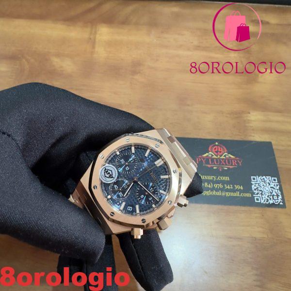 Audemars Piguet Royal Oak Chronograph 26240OR Oro Rosa Quadrante Blu Replica 1:1 Super Clone APSF 41mm Orologio - immagine 8