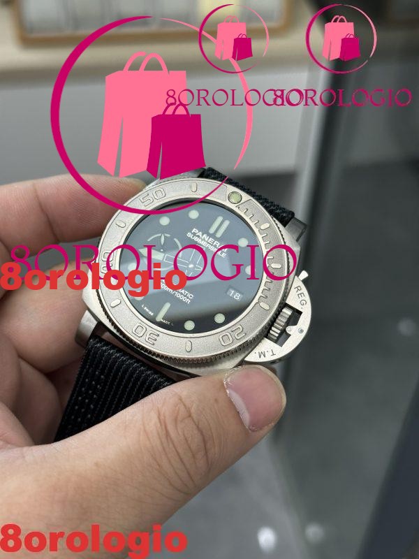 Panerai Submersible Mike Horn Edition PAM 984 Titanio Quadrante Nero Cinturino Nero Replica VSF 47mm Orologio - immagine 4
