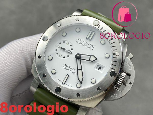 Panerai Submersible Quarantaquattro Bianco Quadrante Bianco Cinturino in Gomma Verde 1:1 Miglior Replica VSF 44mm Orologio - immagine 5