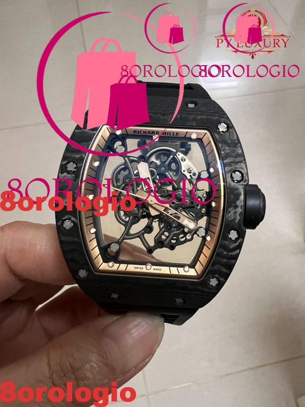 Replica su misura 1:1 Richard Mille RM055 Edizione Asia Bubba Watson squisita in fibra di carbonio NTPT movimento modificato non regolatore 42.7mm Orologio - immagine 11