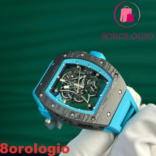 Richard Mille RM055 Bubba Watson Yas Marina Circuit Carbon TPT Cinturino in Gomma Blu Replica 1:1 Super Clone ZF 42.7mm Orologio - immagine 10