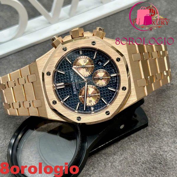 Audemars Piguet Royal Oak Chronograph 26331OR Quadrante Blu Replica Personalizzata Oro Massiccio 18K Movimento Originale Calibro FP 1185 41mm Orologio - immagine 4