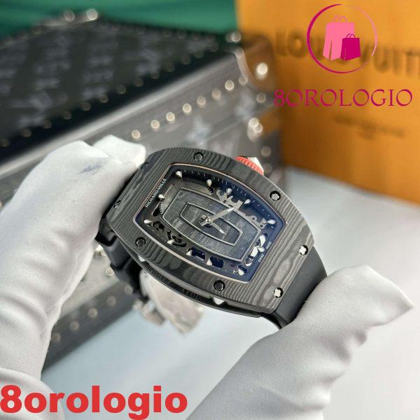 Richard Mille RM07-01 Carbonio Nero Gomma Nera Replica di Migliore Qualità 45.32 X 32.3mm Orologio - immagine 4