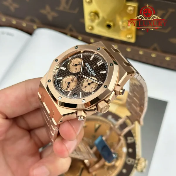 Audemars Piguet Royal Oak Chronograph 26239OR Oro Rosa Quadrante Marrone 1:1 Migliore Replica APSF 41mm Orologio - immagine 8
