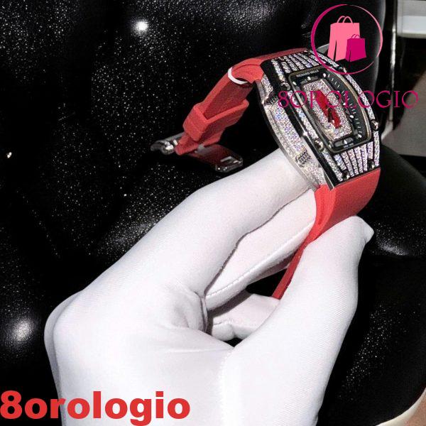 Replica Richard Mille RM07-01 Oro Bianco Medio Diamanti Rosso Lip Custom Moissanite Orologio - immagine 4
