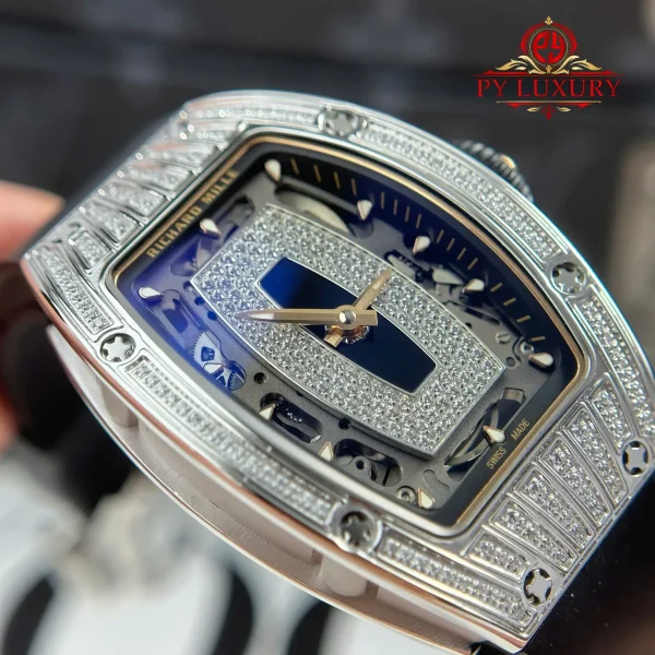 Richard Mille RM07-01 Lady Diamonds Black Onyx Dial Black Rubber Strap Replica 1:1 Super Clone ZF 45.32 X 32.3mm Orologio - immagine 6