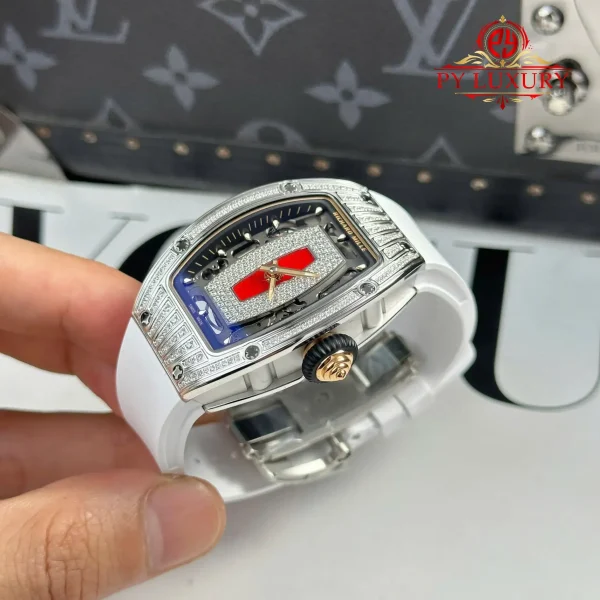 Richard Mille RM07-01 Lady Diamonds Red Lip Replica Cinturino in Gomma Bianca 1:1 Super Clone ZF 45.32 X 32.3mm Orologio - immagine 5