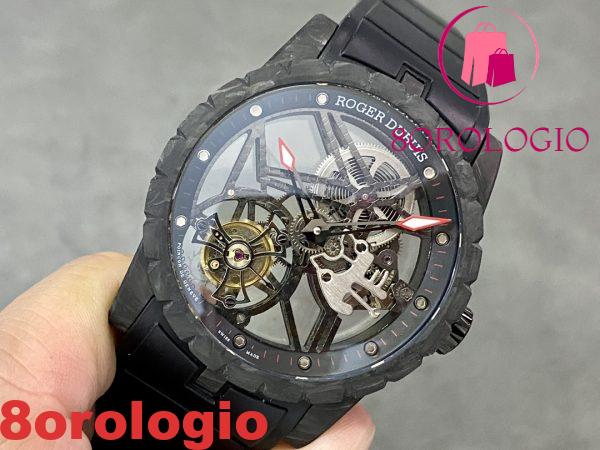 Roger Dubuis Excalibur Monotourbillon DBEX0577 Fibra di Carbonio Nera Replica BBR 1:1 42mm Orologio - immagine 4