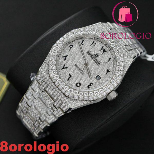 Replica Audemars Piguet Royal Oak Iced Out Moissanite Quadrante Arabo Super Clone 41mm Orologio - immagine 9