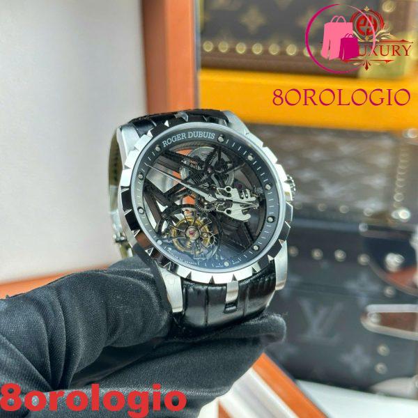 Roger Dubuis Excalibur Skeleton RDDBEX0393 Tourbillon Pelle Nera Migliore Replica BBR 42mm Orologio - immagine 7
