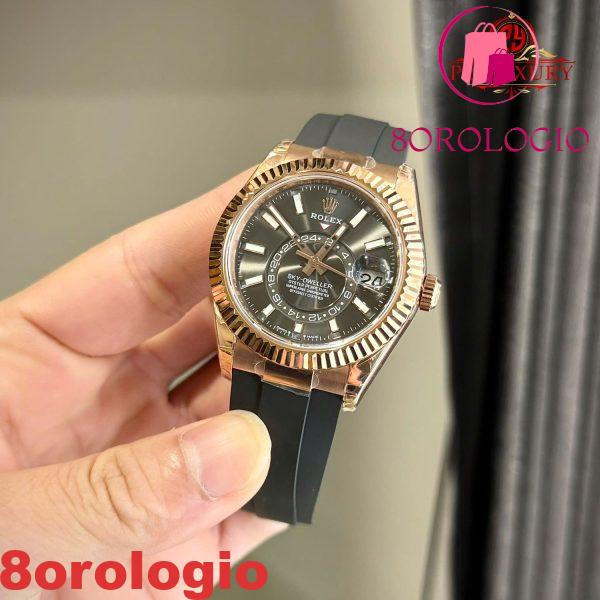 Rolex Sky-Dweller 326235 Oro Rosa Quadrante Grigio Ardesia Cinturino in Gomma Replica 42mm Orologio - immagine 4