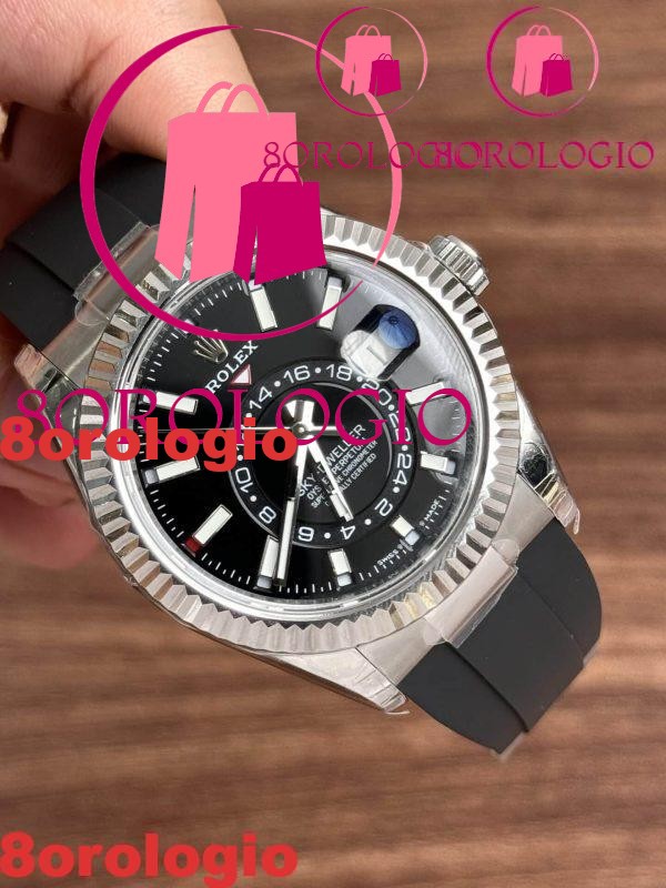 Replica migliore Rolex Sky-Dweller 326934 Quadrante nero Cinturino in gomma 42mm Orologio - immagine 4