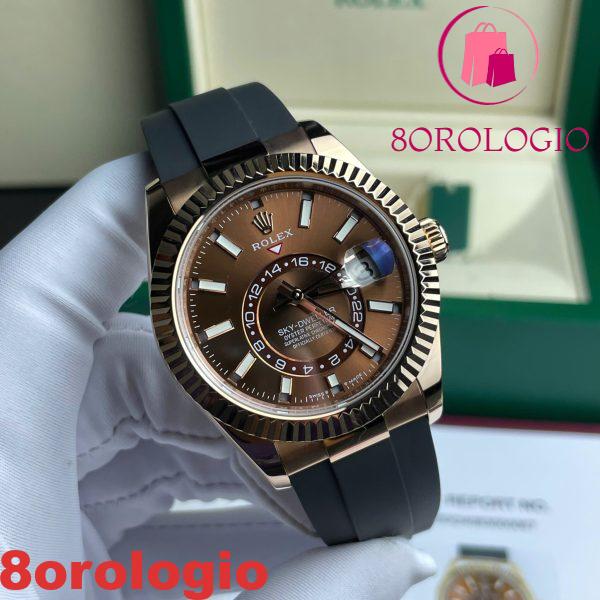 Replica Rolex Sky-Dweller 326934 Quadrante Marrone Cinturino in Gomma Placcato Oro 18K 42mm Orologio - immagine 7