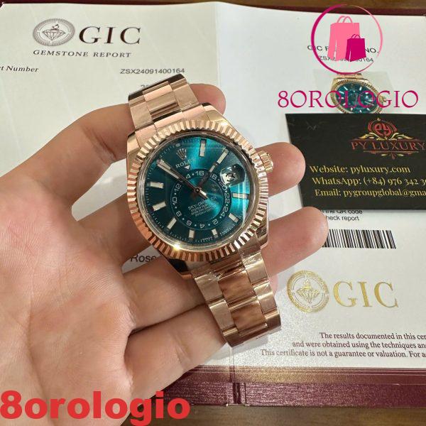 Rolex Sky-Dweller 336935 Quadrante Indici Blu-Verde Bracciale Oyster Placcato Oro 18K Migliore Replica 42mm Orologio - immagine 6