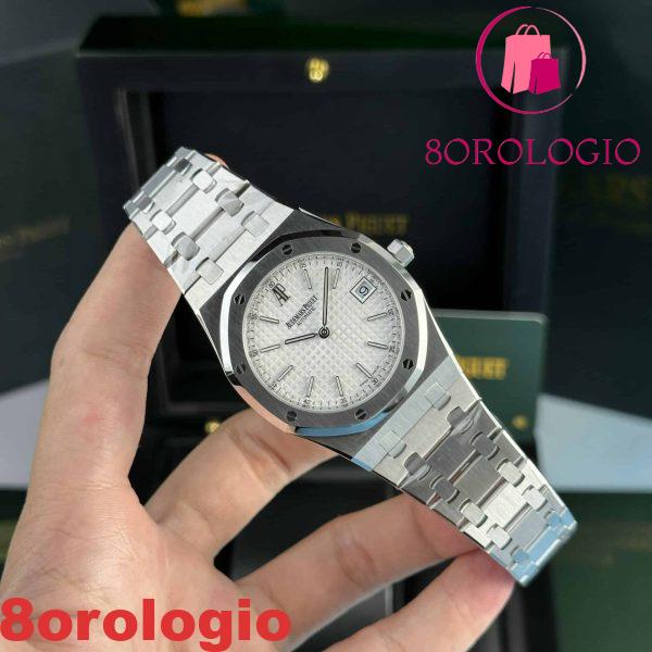 Replica Audemars Piguet Royal Oak Jumbo Extra Sottile 15202ST Quadrante Bianco Guilloche 39mm Orologio - immagine 8