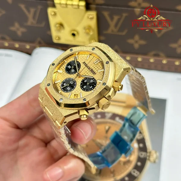 Audemars Piguet Royal Oak Chronograph 26240BA Frosted Yellow Gold Quadrante Giallo 1:1 Miglior Replica APSF 41mm Orologio - immagine 7