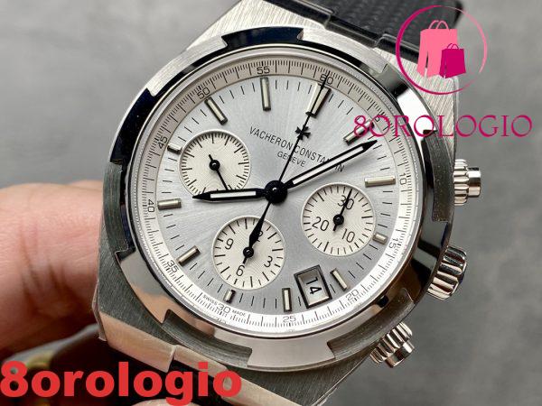 Vacheron Constantin Overseas 5500V Chronograph Quadrante Argento Cinturino in Gomma Nera Replica 8F 42.5mm Orologio - immagine 4