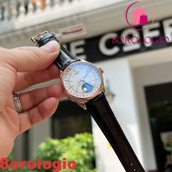 Rolex Cellini Moonphase 50535 39mm Oro Rosa 18K Pelle Migliore Replica Orologio - immagine 5