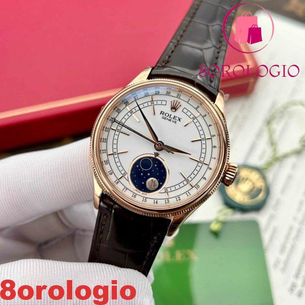 Rolex Cellini Moonphase 50535 Oro Rosa Pelle Migliore Replica 39mm Orologio - immagine 6