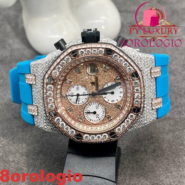 Audemars Piguet Royal Oak Offshore Chronograph 25940 Acciaio 18K Oro Rosa Replica con Diamanti Personalizzati Movimento Originale 42mm Orologio - immagine 4