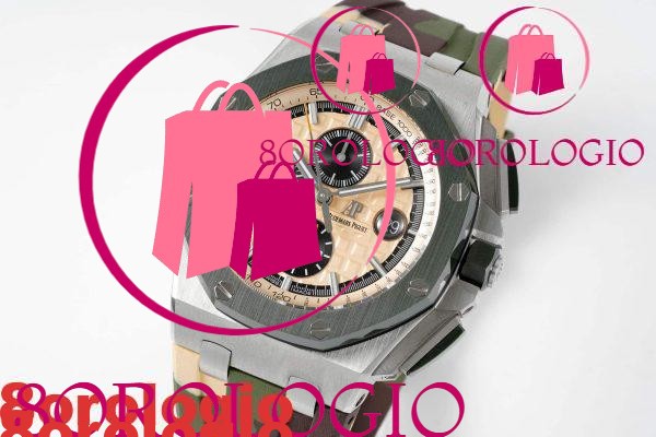 Audemars Piguet Royal Oak Offshore Chronograph 26400SO Quadrante Beige Ghiera in Ceramica Verde Cinturino in Gomma Migliore Replica APF 44mm Orologio - immagine 5
