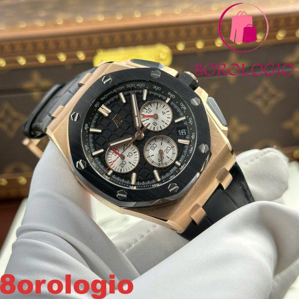 Audemars Piguet Royal Oak Offshore Chronograph 26420RO Oro Rosa Quadrante Nero Cinturino in Pelle Migliore Replica 43mm Orologio - immagine 5