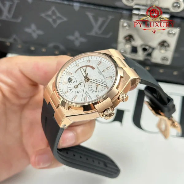 Vacheron Constantin Overseas Dual Time 47450/000r-9404 Oro Rosa Quadrante Bianco Cinturino in Gomma Miglior Replica 42mm Orologio - immagine 4