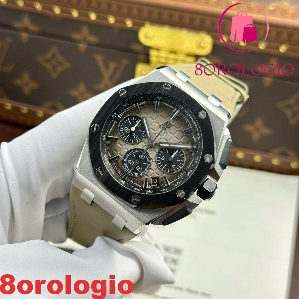Audemars Piguet Royal Oak Offshore Chronograph 26420SO Quadrante Taupe Fumato Cinturino in Pelle Best Replica 43mm Orologio - immagine 8
