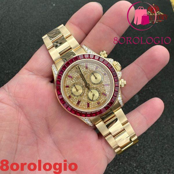Rolex Daytona 126598TRU Replica Personalizzato 18K Oro Massiccio Rubini Naturali Diamanti Naturali 40mm Orologio - immagine 14