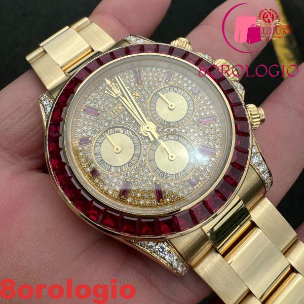 Rolex Daytona 126598TRU Replica Personalizzato 18K Oro Massiccio Rubini Naturali Diamanti Naturali 40mm Orologio - immagine 15