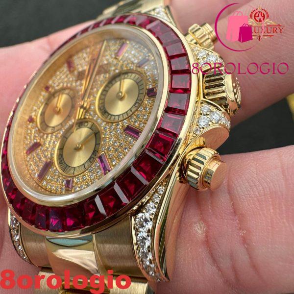 Rolex Daytona 126598TRU Replica Personalizzato 18K Oro Massiccio Rubini Naturali Diamanti Naturali 40mm Orologio - immagine 16