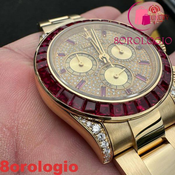 Rolex Daytona 126598TRU Replica Personalizzato 18K Oro Massiccio Rubini Naturali Diamanti Naturali 40mm Orologio - immagine 17