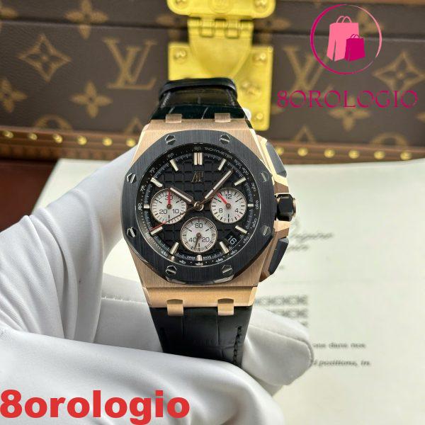 Audemars Piguet Royal Oak Offshore Chronograph 26420RO Oro Rosa Quadrante Nero Cinturino in Pelle Migliore Replica 43mm Orologio - immagine 6