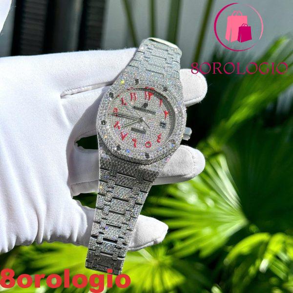 Audemars Piguet Royal Oak Replica Numeri Arabi Rossi Iced Out Moissanite Super Clone 41mm Orologio - immagine 6