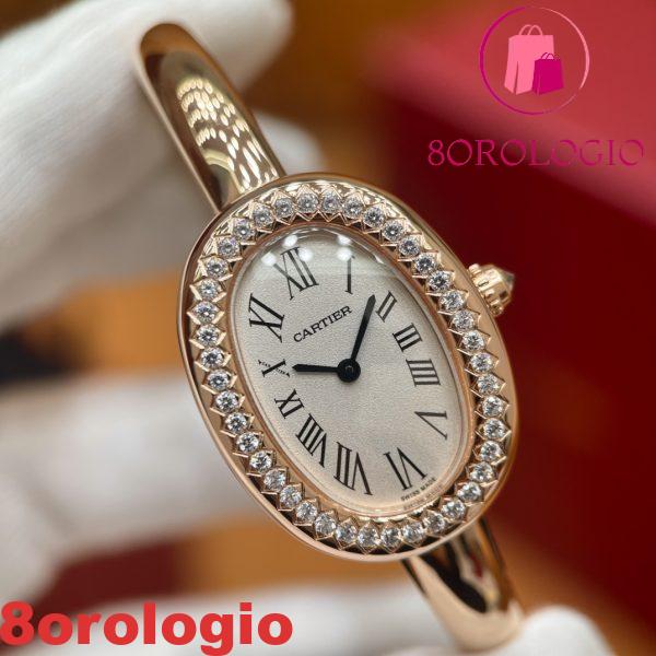 Cartier Baignoire Small Modello in Oro Rosa 18K Quadrante Argento Avvolto Lunetta in Moissanite Replica 1:1 Migliore (Misura del Polso 15, 16, 17cm) Orologio - immagine 7