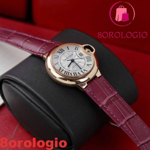 Replica Cartier Ballon Bleu Oro Rosa Quadrante Bianco Cinturino in Pelle Rosa 36mm Orologio - immagine 6