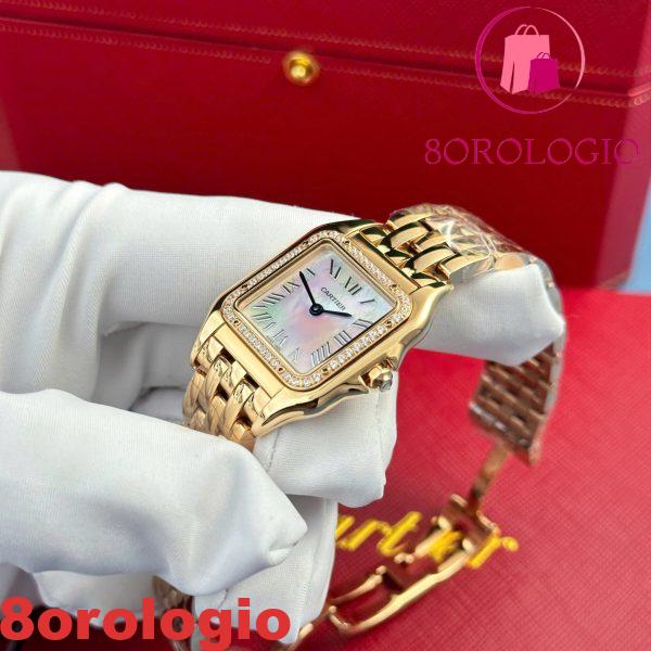 Cartier Panthère Donna Oro Rosa Quadrante MOP Lunetta con Diamanti Migliore Replica AF 27mm X 36mm Orologio - immagine 6
