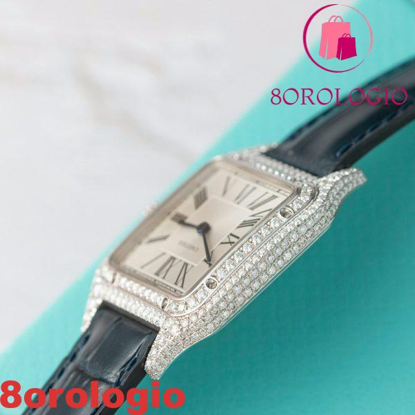 Cartier Santos Dumont Acciaio Quadrante Argento Cassa Personalizzata in Moissanite Cinturino in Pelle Replica BVF 38mm X 27.5mm Orologio - immagine 5