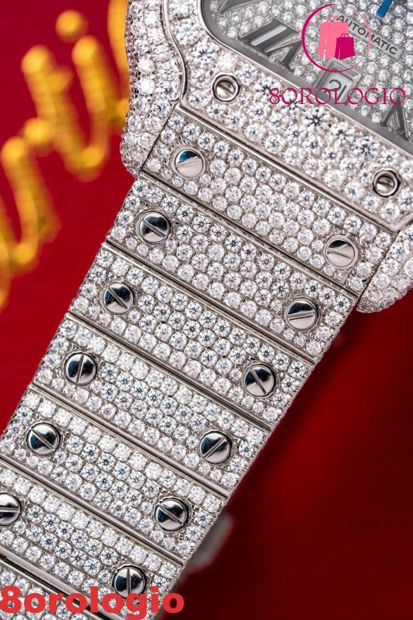 Cartier Santos Iced Out VVS1 Clarity Moissanite Modello Grande Migliore Replica 39.8mm Orologio - immagine 5