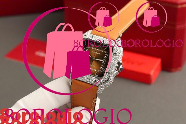 Cartier Santos Modello Grande Quadrante Marrone Cassa Personalizzata in Moissanite Migliore Replica 39.8mm Orologio - immagine 9