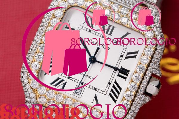 Cartier Santos Quadrante Bianco Bicolore Modello Grande replica con Moissanite Iced Out 39,8mm Orologio - immagine 5