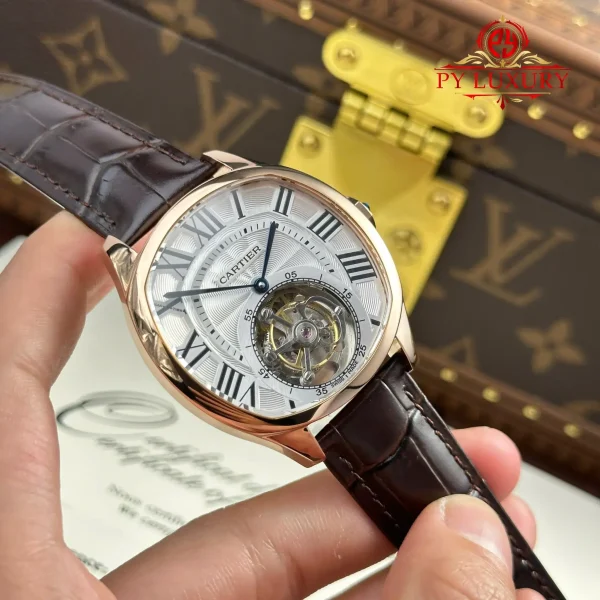 Cartier Drive De Cartier W4100013 Tourbillon Oro Rosa Cinturino in Pelle Migliore Replica 40x41mm Orologio - immagine 9
