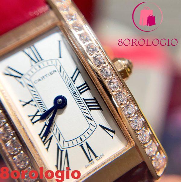 Cartier Tank Américaine WJTA0059 Oro Rosa Quadrante Argento Lunetta con Pietre Piccolo Modello Migliore Replica 35,4 mm x 19,4 mm Orologio - immagine 6