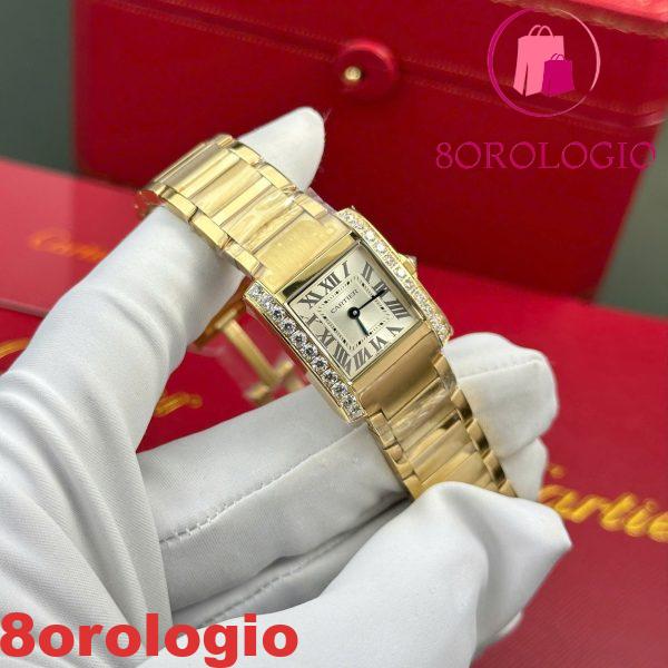 Cartier Tank Francaise WJTA0062 Quadrante Golden Sunray Lunetta in Oro Giallo con Pietre Replica 25.7 X 21.2mm Orologio - immagine 5