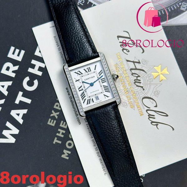 Cartier Tank Solo Extra Large Quadrante Bianco Lunetta con Diamanti Cinturino in Pelle Miglior Replica AF 31mm X 41mm Orologio - immagine 6